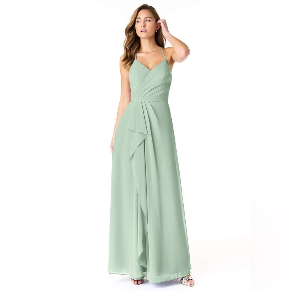 Azazie Dawn Dusty Sage Chiffon Bridesmaid Dress | A-Line V-Neck